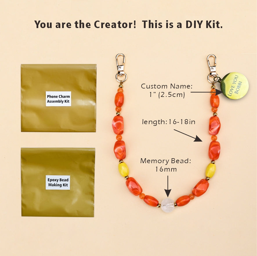 Personalized Memorial Resin Bead Phone Strap DIY Kit - Encapsulate Pet Hair, Loved One's Hair, Baby Hair or Ashes in Resin Bead