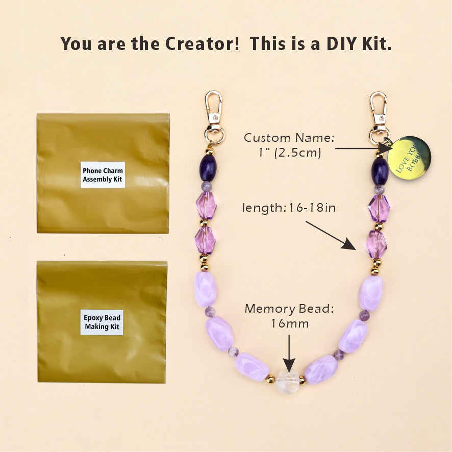 Personalized Memorial Resin Bead Phone Strap DIY Kit - Encapsulate Pet Hair, Loved One's Hair, Baby Hair or Ashes in Resin Bead