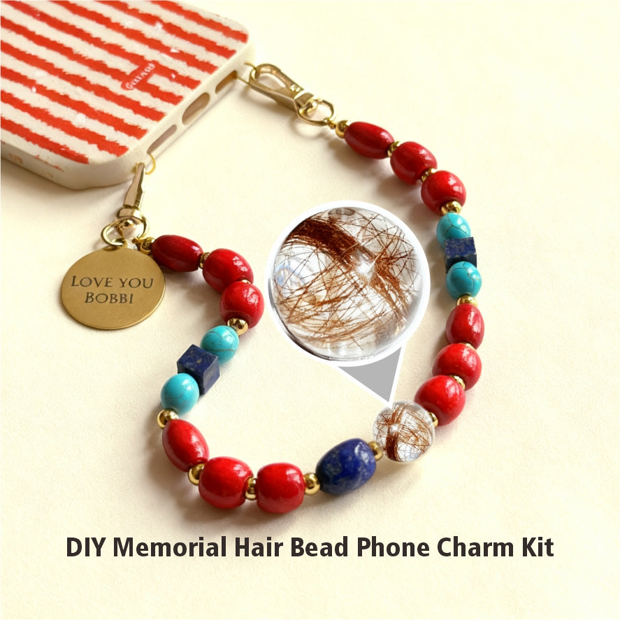 Personalized Memorial Resin Bead Phone Strap DIY Kit - Encapsulate Pet Hair, Loved One's Hair, Baby Hair or Ashes in Resin Bead