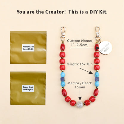 Personalized Memorial Resin Bead Phone Strap DIY Kit - Encapsulate Pet Hair, Loved One's Hair, Baby Hair or Ashes in Resin Bead