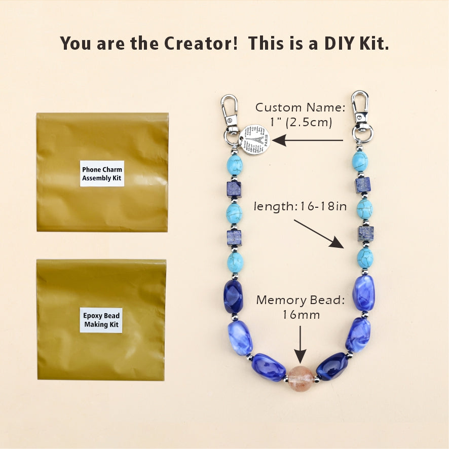 Personalized Memorial Resin Bead Phone Strap DIY Kit - Encapsulate Pet Hair, Loved One's Hair, Baby Hair or Ashes in Resin Bead