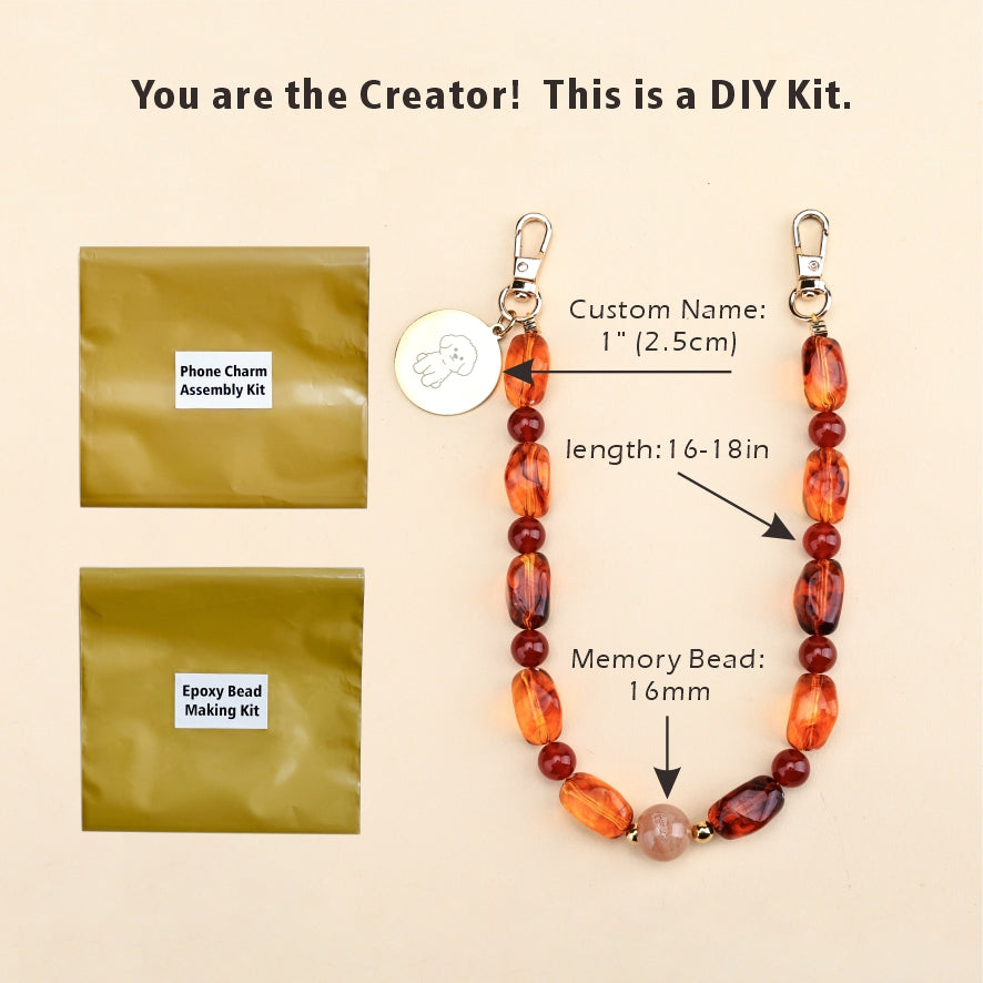 Personalized Memorial Resin Bead Phone Strap DIY Kit - Encapsulate Pet Hair, Loved One's Hair, Baby Hair or Ashes in Resin Bead